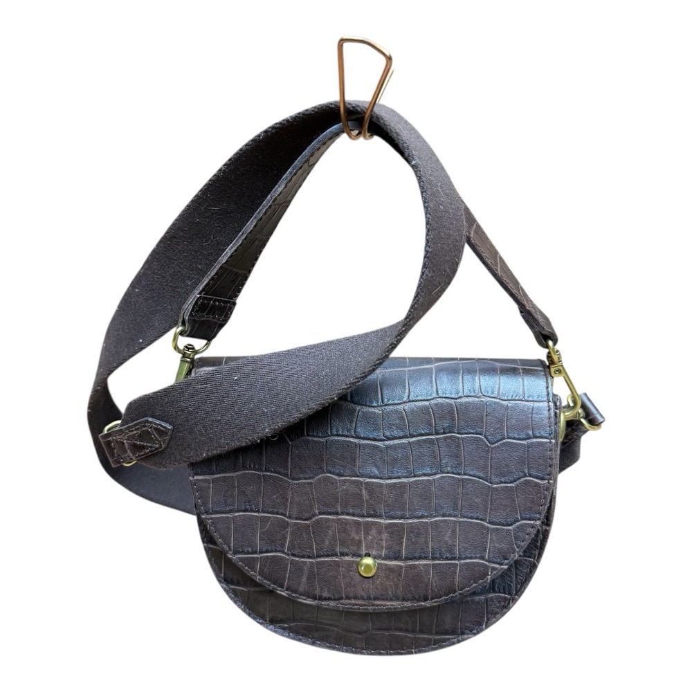 Madewell Richmond Saddle Bag- Croc Embossed Edition, Chocolate Raisin